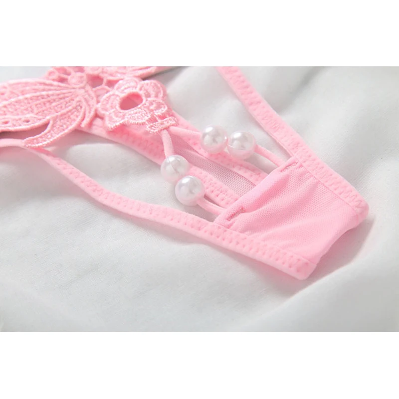 Womens Underwear Sissy Sexy Lingerie Butterfly Embroidery Transparent Panties Pearl Massage Open Crotch Thong Sex G-Strings