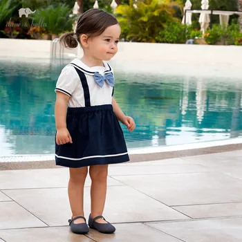 

DB13371 dave bella summer baby girl's princess bow patchwork dress children fashion party dress kids infant lolita clothes