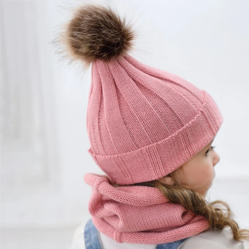 2 шт., зимняя теплая детская трикотажная шапка, шарф, комплект для малышей, зимняя теплая шапка, вязанная крючком, помпон, детская шапка, шапки, От 6 месяцев до 3 лет