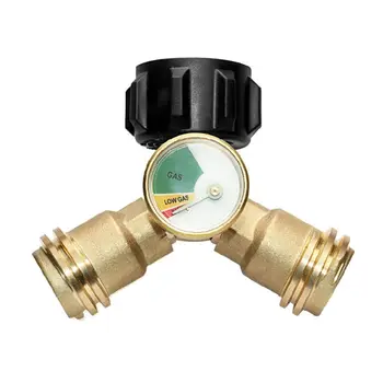 

Propane Y Splitter Tee Adapter with Gas Gauge Tank Level Indicator Leak Detector