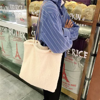 

Plush Autumn Winter Tote Bags for Women Girl's Cute Portable Shoulder Bag Japanese Style Handbag for Girls 2020 Clutch Mujer