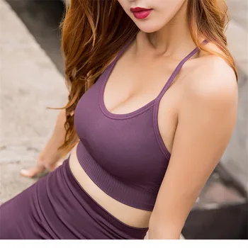 

CHRLEISURE Sexy Hollow Bralette Seamless Breathable Quick-drying Fitness Lingerie Women Solid Backless No Rims Push Up Bra