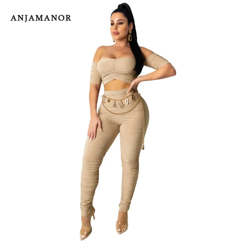 Женский клубный комплект из 2 предметов ANJAMANOR облегающий укороченный топ с