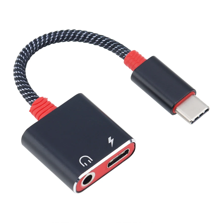 2 in 1 Type C Charge Earphone Jack Adapter USB C Audio Cable Splitter Converter For Huawei Samsung Xiaomi Headphone 300pcs