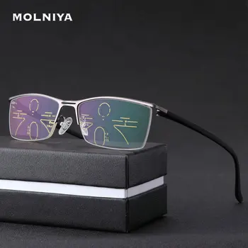 

New Progressive Reading Glasses Men Color Changing Intelligent Zoom Eyeglasses Fashion Metal Frame Spectacles Multi-function
