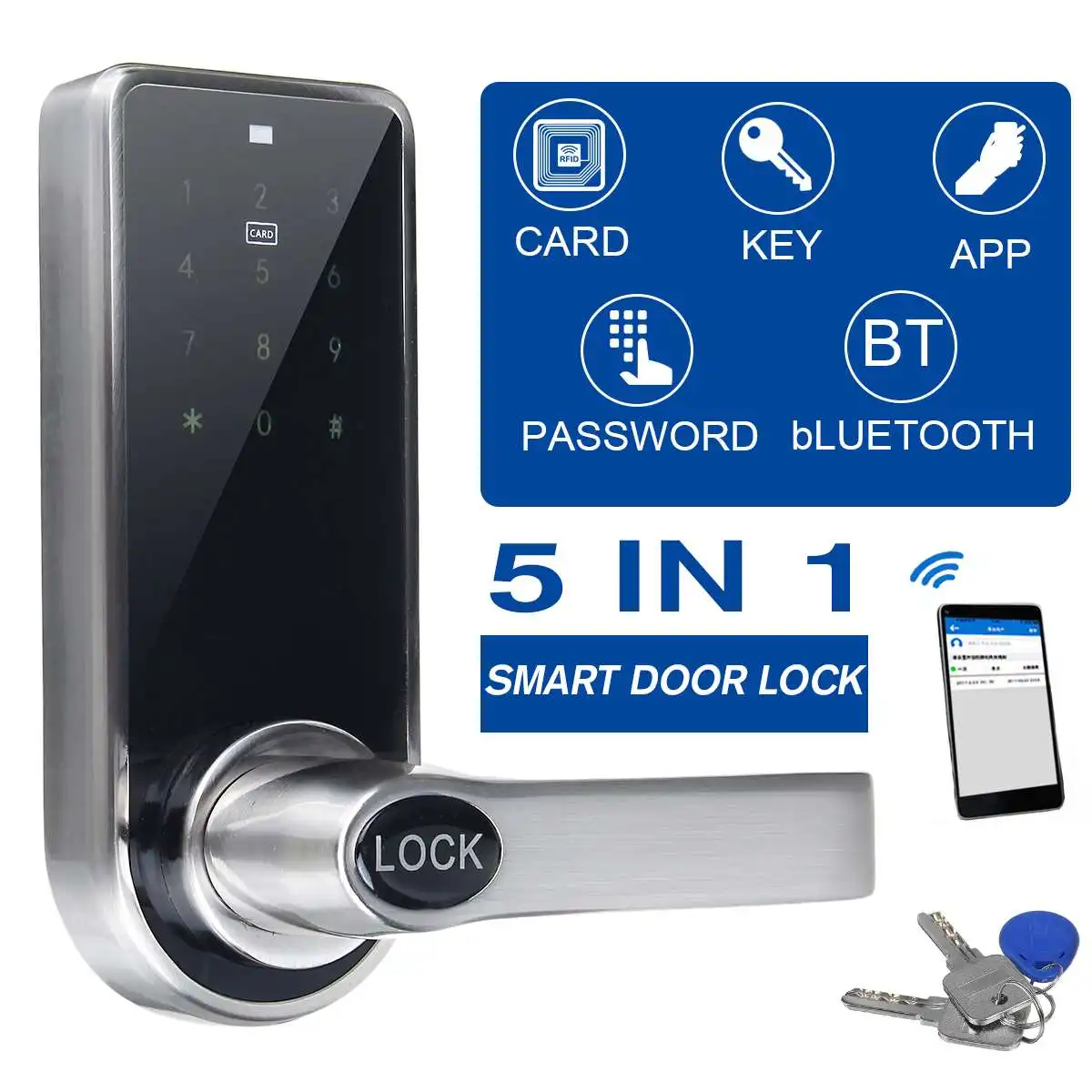 

NEW Electronic Door Lock 5 in 1 Intelligent Lock Password Key Card APP bluetooth Electronic Smart Door Locks For Home