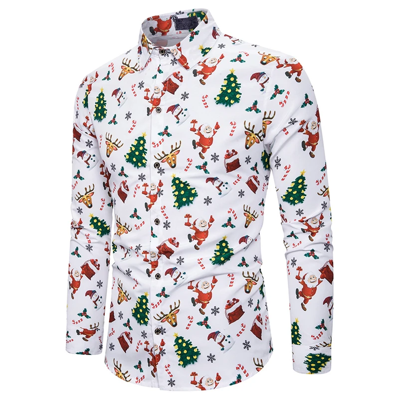 Модная Рождественская Мужская рубашка, Повседневная, с принтом, Camisa Social Masculina, облегающие домашние Рубашки, Топы, Chemise Homme, Классические Гавайские рубашки для мужчин