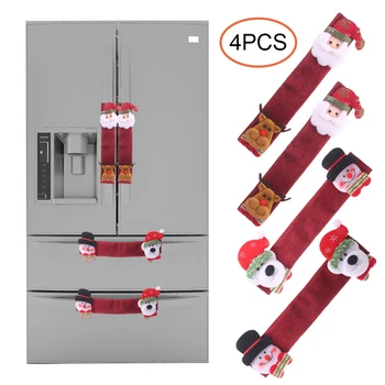 

New 4 PCS Christmas Handle Covers 31 x7.5 x 2cm Refrigerator Santa Pattern Door Handle Cover Protective Gloves Kitchen Decoratio