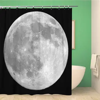 

Bathroom Shower Curtain Earth Full Moon Black Space Planet Moonlight Dark Light Polyester Fabric 72x72 inches Waterproof Bath