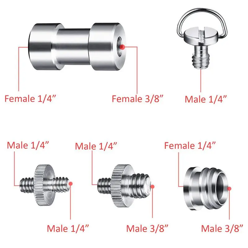 Camera Screw, Tripod Screw Adapter Converter Ring Screw for Camera/Monopod/Ballhead/Light Stand/Shoulder Rig(30 Pieces, 5 Sizes