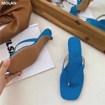 

MOLAN Brand Designer 2020 Summer Luxury Sexy Kitten Heels High Quality Lady Pumps Comfort Loafers Mules Flip Flops Outside Beach