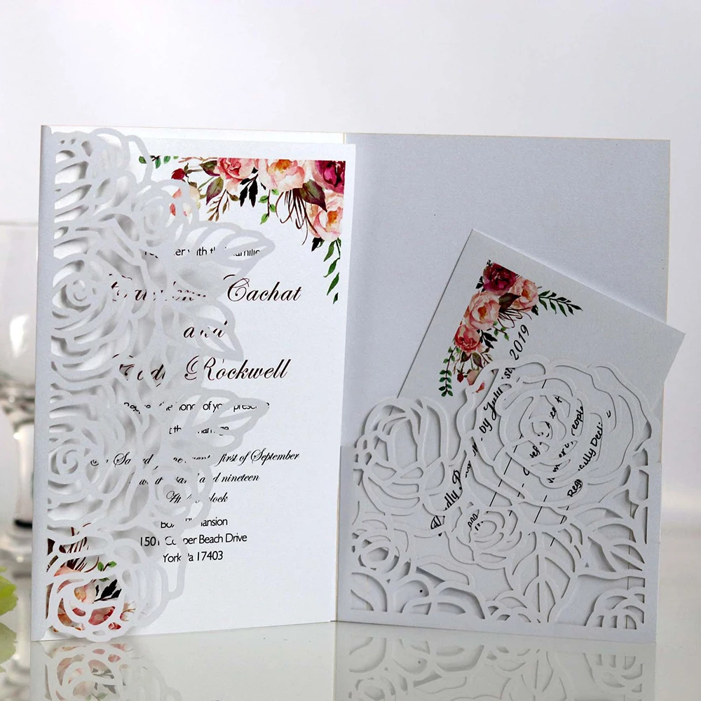  10pcs Wedding Invitations Lace Pattern Cards Laser Cut Paper Cards Announcement Greeting Postcards  - 4.00044E+12
