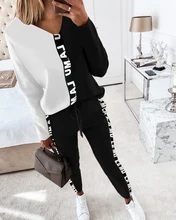 

Spring Trend Casual Print O Neck Long Sleeve Top Drawstring Pants Two Pieces Set Gym Workout Wear Women Tracksuit Sports Clothes
