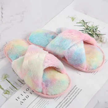 

Winter Home Shoes Women House Slippers Warm Ladies Cross Soft Plush Furry Female Open Toe Slides Fashion Shoes