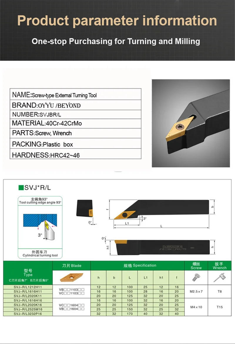 wood lathe chuck SVJCR1010H11 SVJCR1212H11 SVJCR1616H11 SVJCR2020K11 SVJCR2525M11External Turning Tool Holder +Carbide inserts VCMT110304 SET chamfer end mill