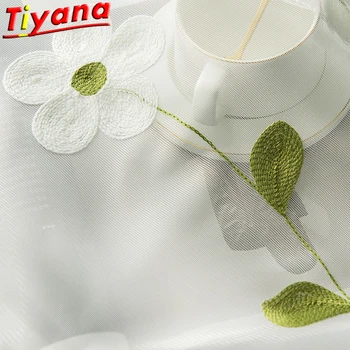 

Luxury Europe White Cotton Floral Curtain Fabrics Tulle For Bedroom Embroidered Sheer Curtains for Living Room Panels WP152 *30