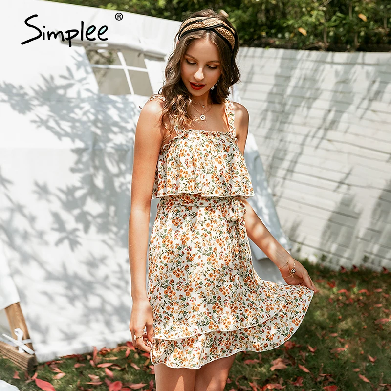 Simplee Sexy lotus leaf boho women dress Sleeveless square collar printing female short dress Holiday style A-line mini dress Simplee Sexy lotus leaf boho women dress Sleeveless square collar printing female short dress Holiday style A-line mini dress
