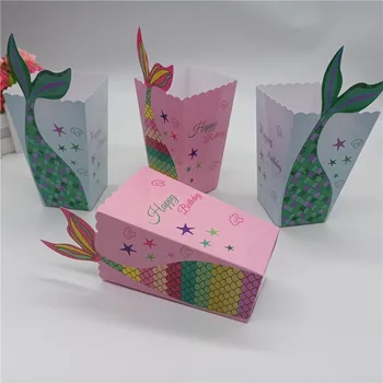

12 Piece/Bag Mermaid Popcorn Paper Box Disposable Food Packaing Box Disposable Mermaid Food Bags
