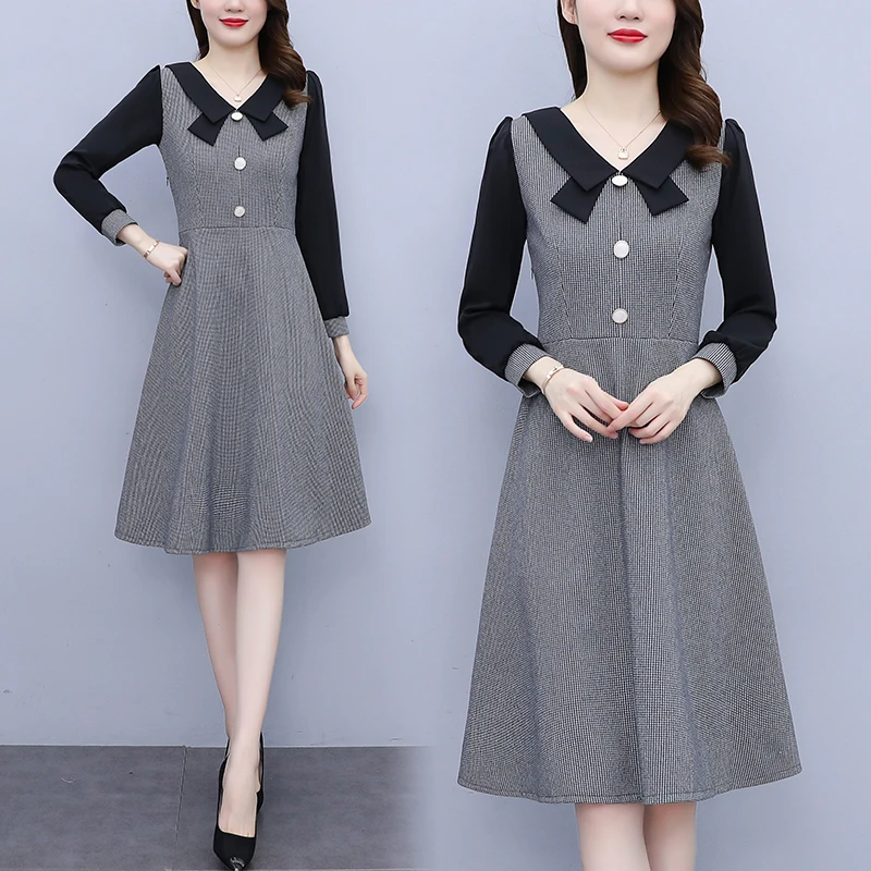 Women One Piece Dress Winter 21 Office Lady Korea Style Long Sleeve Woolen Patchwork Solid Zipper V Neck Dresses Traf Dresses Aliexpress