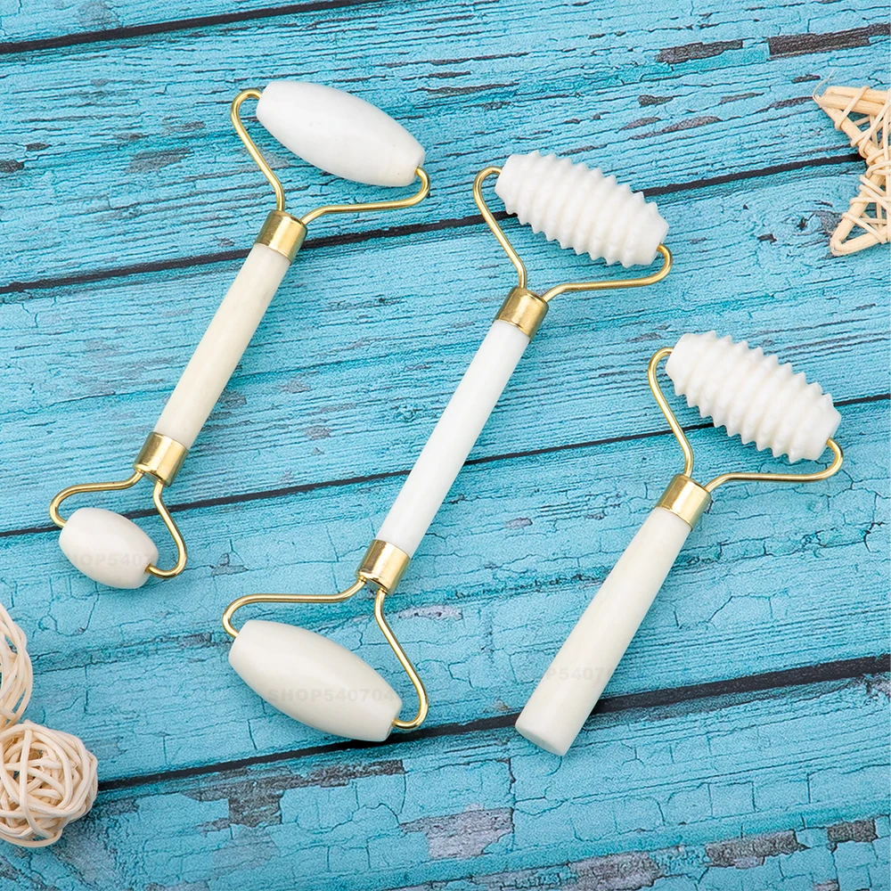 Rodillo de Jade blanco para masaje Facial, rodillo de Jade blanco para estiramiento Facial, herramientas de masaje Facial para mentón, cuello, cuidado de la piel
