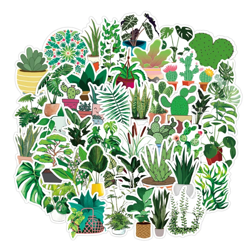 Monopatín de coche de la serie Green plants Fresh, grafiti para teléfono móvil, pegatina de cuaderno impermeable, decoración al por mayor, 10/30/50 Uds.