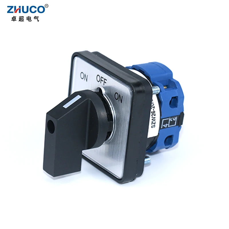 

ZHUCO SZW26/LW26-20 ON-OFF-ON 20A 660V 1 Pole D101.1 64X64 48X48 mm Panel mount Changeover Selector Universal Rotary Cam Switch