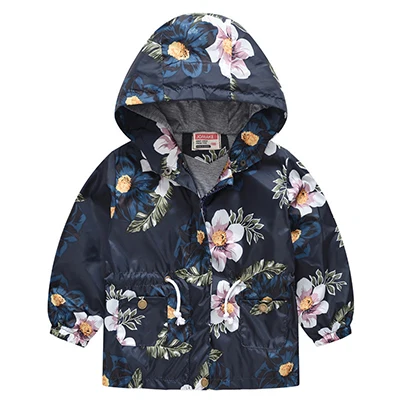 Girls Hooded Coats Fashion Printed Long Sweatshirt Windbreaker For Girls Autumn Outerwear Kids Wind Coat Children Clothing - Цвет: as the picture