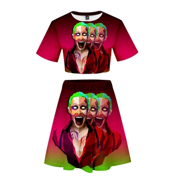 

3D Fashion 3D HAHA Joker Cool Fashion Navel Short Sleeve T-shirt+Skirts Sexy Summer Sexy 3D Fashion New Arrival Women Sexy Set
