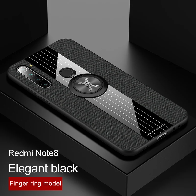 Тканевый комбинированный чехол для телефона для Redmi Note 5 7 8 Pro, ультратонкая задняя крышка с кольцом-держателем для Xiaomi 6X8 9Se, Влагостойкий Чехол - Цвет: Black With holder