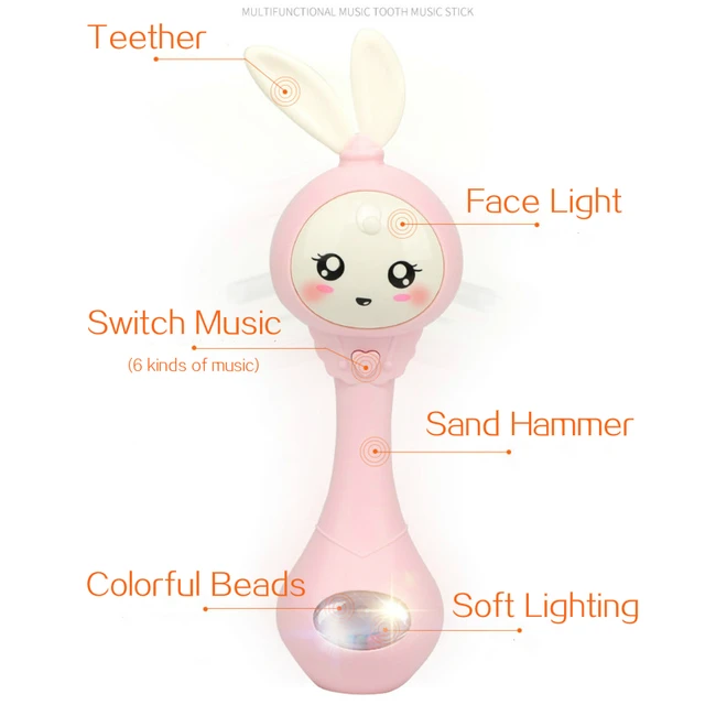 Baby Music Flashing Rattle Toys Rabbit Teether Hand Bells Mobile Infant Weep Tear Rattles Newborn Early Educational Toys 0-12M 4