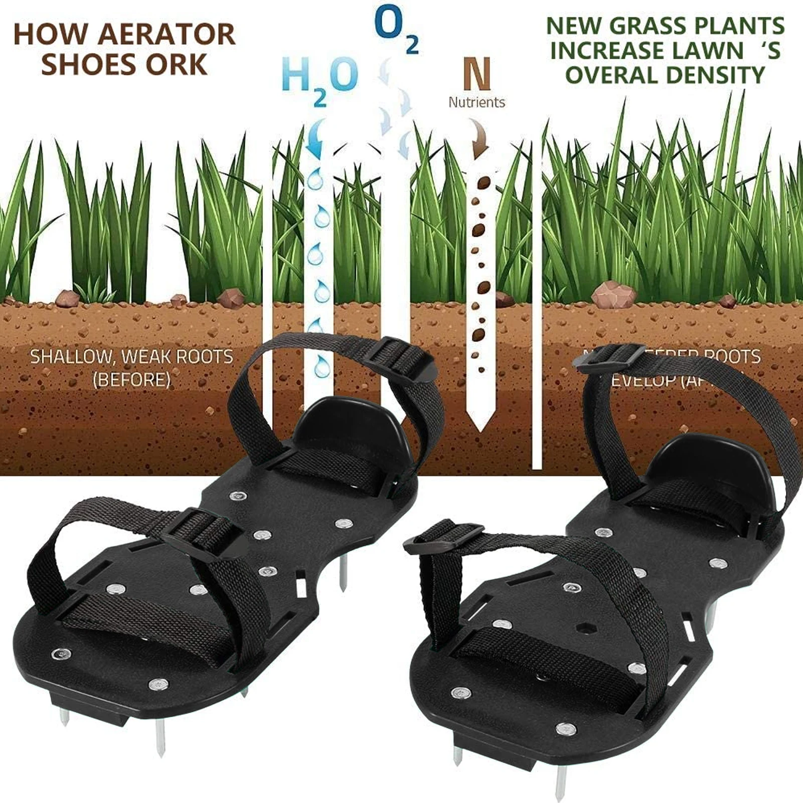 Lawn Aerator Spikes Shoes Sandals with 5 Adjustable Straps Universal Size for All Shoes or Boots Grass Cultivator garden lawn aerator shoes