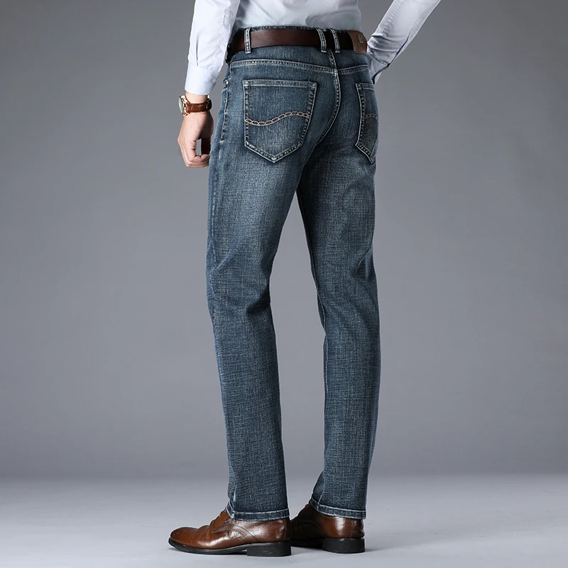 Classic Style Men's Slim Jeans New Business Fashion Stretch Denim Skinny Jean Trousers Male Brand Pants Blue and Blue grey