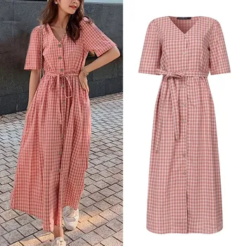 

Elegant Plaid Shirt Dress Women's Summer Sundress 2020 ZANZEA Casual Button Tunic Vestidos Female Check Midi Robe Plus Size 5XL