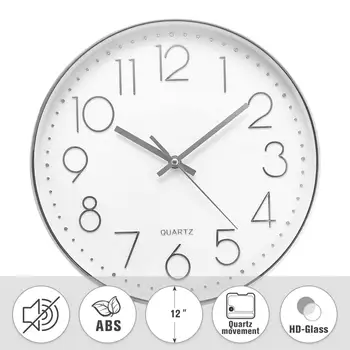 

Silent Quartz Wall Clock 12inch Quiet Sweep Movement No-ticking Hanging Clocks Modern Watches Home Art Decor for Living Room