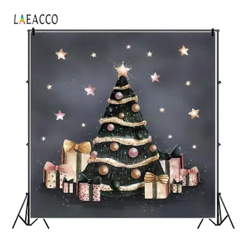 

Laeacco Golden Star Gift Christmas Tree Poster Banner Wall Decor Christmas Backdrops Scene Photographic Background Photo Studio