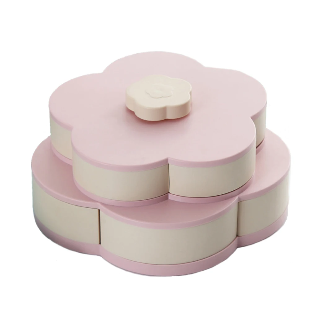 Двухслойная коробка для хранения цветов в форме лепестков орехов, конфет, сухих фруктов, коробка для закусок, контейнер, органайзер, вращающийся держатель для закусок, Прямая поставка - Цвет: Double layer Pink