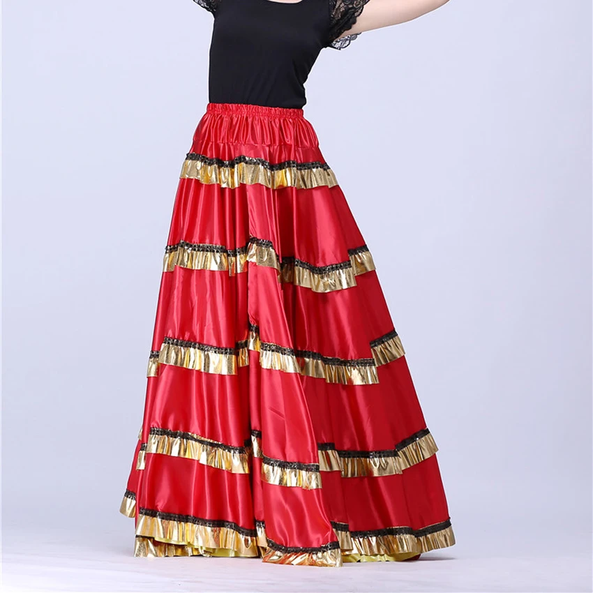 Women Flamenco Skirt Polyester Satin Carnival Party Ballroom Belly Dance Costumes Dress