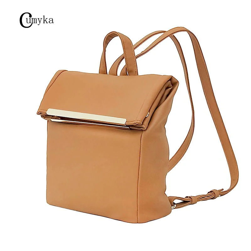 

Backpack Women Vintage Folding Backpack Girl School Bag Brown 2019 PU Leather CUMYKA