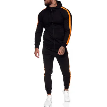 

Men's Fashion Solid Color Striped Hoodie Set 2020 Men Casual Hooded Tracksuit Suit Male Winter Gym Sweatshirt Hoodies Pants Sets