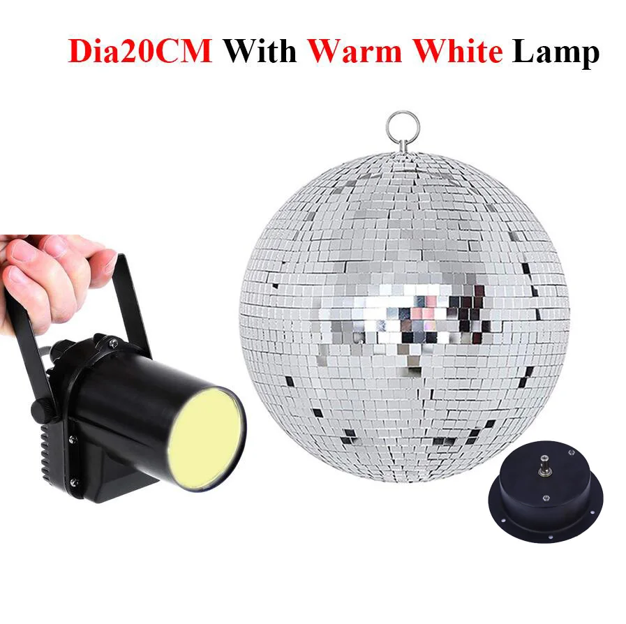 Thrisdar Dia20CM 25 см 30 см вращающийся стеклянный диско-зеркальный шар с мотором+ 5 Вт точечная лампа вечерние свадебные подвесные диско-шаровые огни - Цвет: 20CM With Warm White