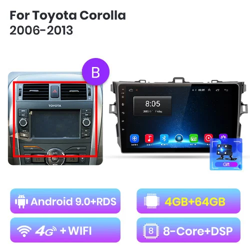 Junsun V1 2G+ 32G Android 9,0 DSP для Toyota Corolla 2006-2013 автомобильный Радио Мультимедиа Видео плеер навигация gps RDS 2 din dvd - Цвет: 4G(4-64G).G