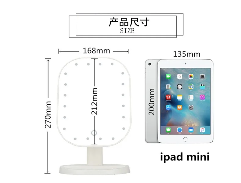 Зеркало для макияжа с 20 светодиодами косметическое зеркало с сенсорным диммером аккумулятор работает подставка для настольного ванной путешествия
