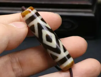 

Unique Pattern 5A Magic Power Tibetan Old Oily 3 Kingkong Eye Tiger-tooth Totem dZi Bead