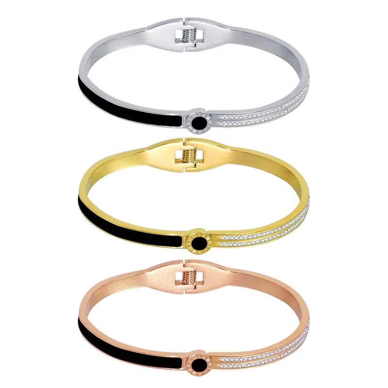 

Суперблестящий маленький квадратный браслет с черной пряжкой с бриллиантами, браслет из нержавеющей стали, желтое золото, очаровательные браслеты-манжеты, ювелирные изделия