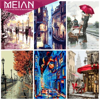 

2020 MEIAN Building diamond painting full drill Landscape 5d DIY full round diamond Canvas Painting Kits For Modern Home Decor