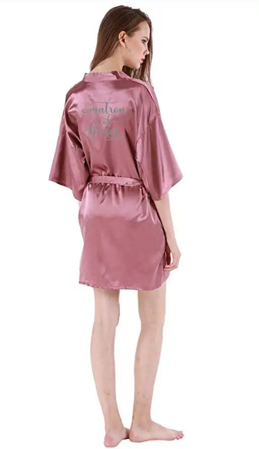 pink Matron Honor Темно-розовый халат серебряное кимоно с надписью атласная пижама Свадебный халат Подружка невесты, сестра мать невесты халаты - Цвет: pink Matron Honor