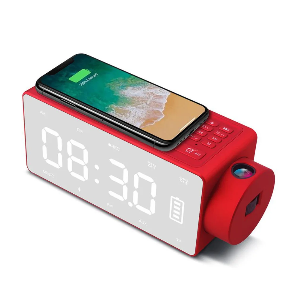 

Bluetooth Speaker Wireless Charger Subwoofer DIY Alarm Clock Projection Music Record FM Radio Mobile Phone Call Multifunctional