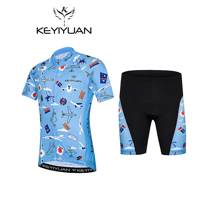 

KEYIYUAN Summer Breathable Children Cycling Jersey Set Boy Girls Short Sleeve Bike Sports Wear Kids MTB Clothing Bicycle Suit