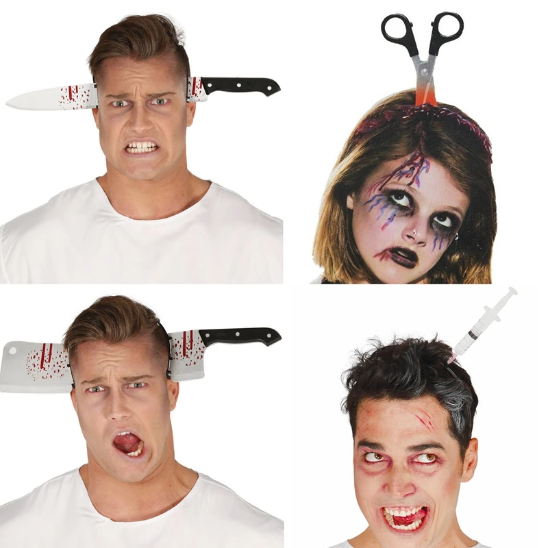 

Top Horror Fake Weapon Ax Saw Knife Halloween Headband Props Scary Decor Halloween 2020 Party Supplies Tricky Use Teasing DIY