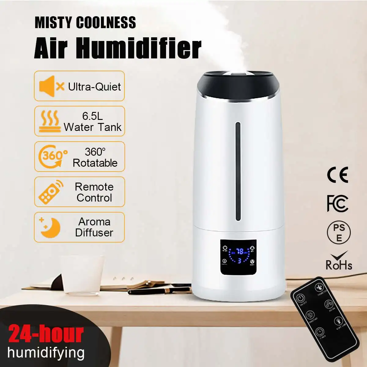 

Air Purifier Aromas Diffuser Remote Control LCD Mist Maker Fogger Timing 6.5L Large Capacity Smart Ultrasonic Air Humidifier New